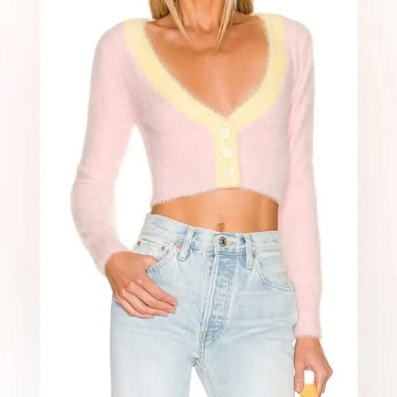 For Love and Lemons Sheila Cropped Cardigan Pink Size Medium - Picture 1 of 7
